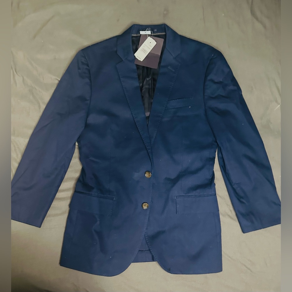 Men’s Classic Navy Blue Blazer – Two Button Suit Jacket with Pockets